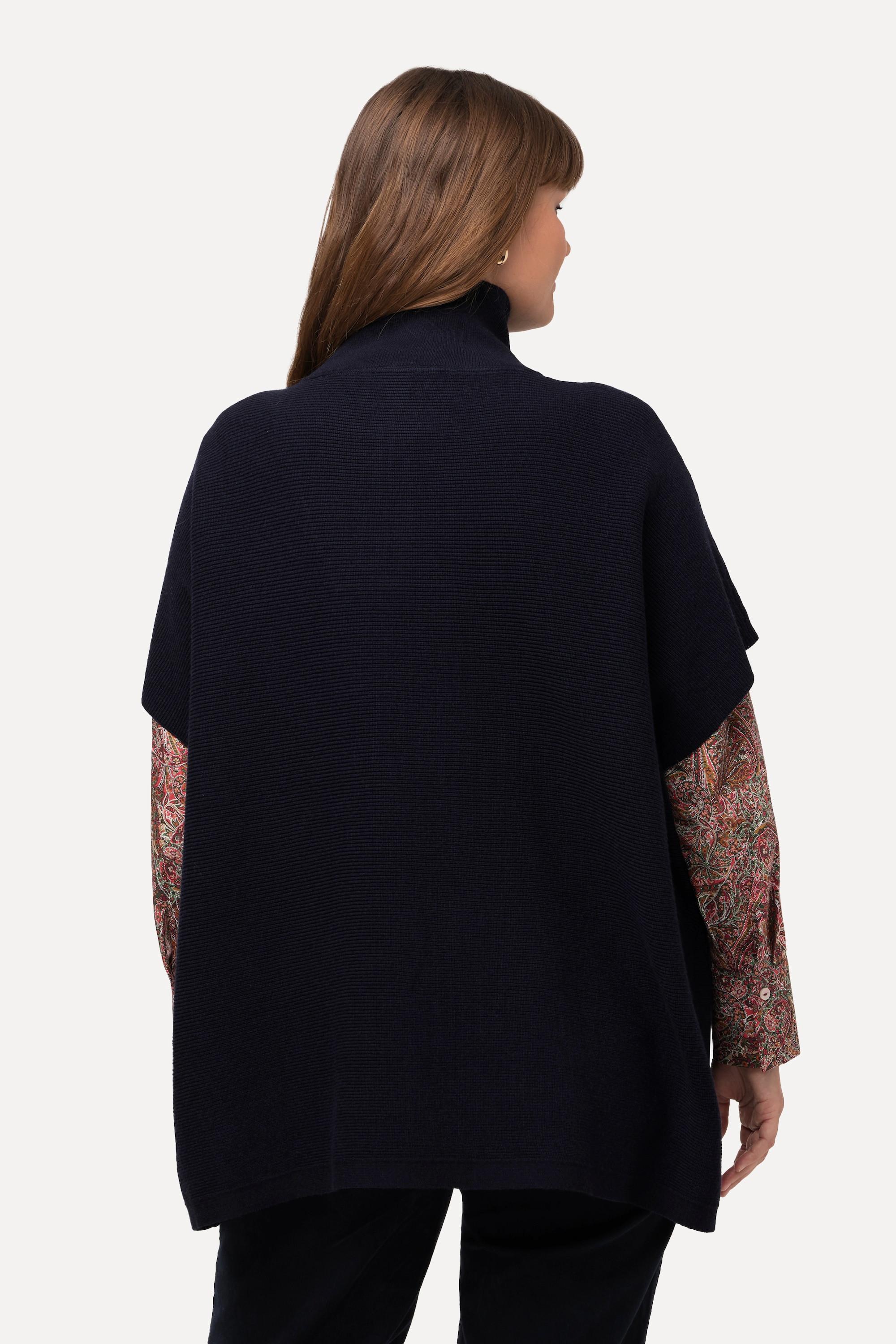 Ulla Popken  Poncho oversize à col camionneur et manches courtes, fermeture éclair 