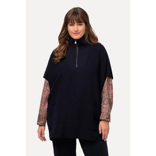 Ulla Popken  Poncho oversize à col camionneur et manches courtes, fermeture éclair 