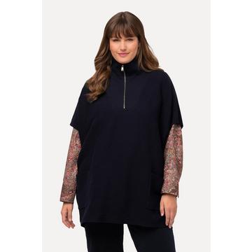 Poncho con collo polo, zip, taglio oversize e mezze maniche