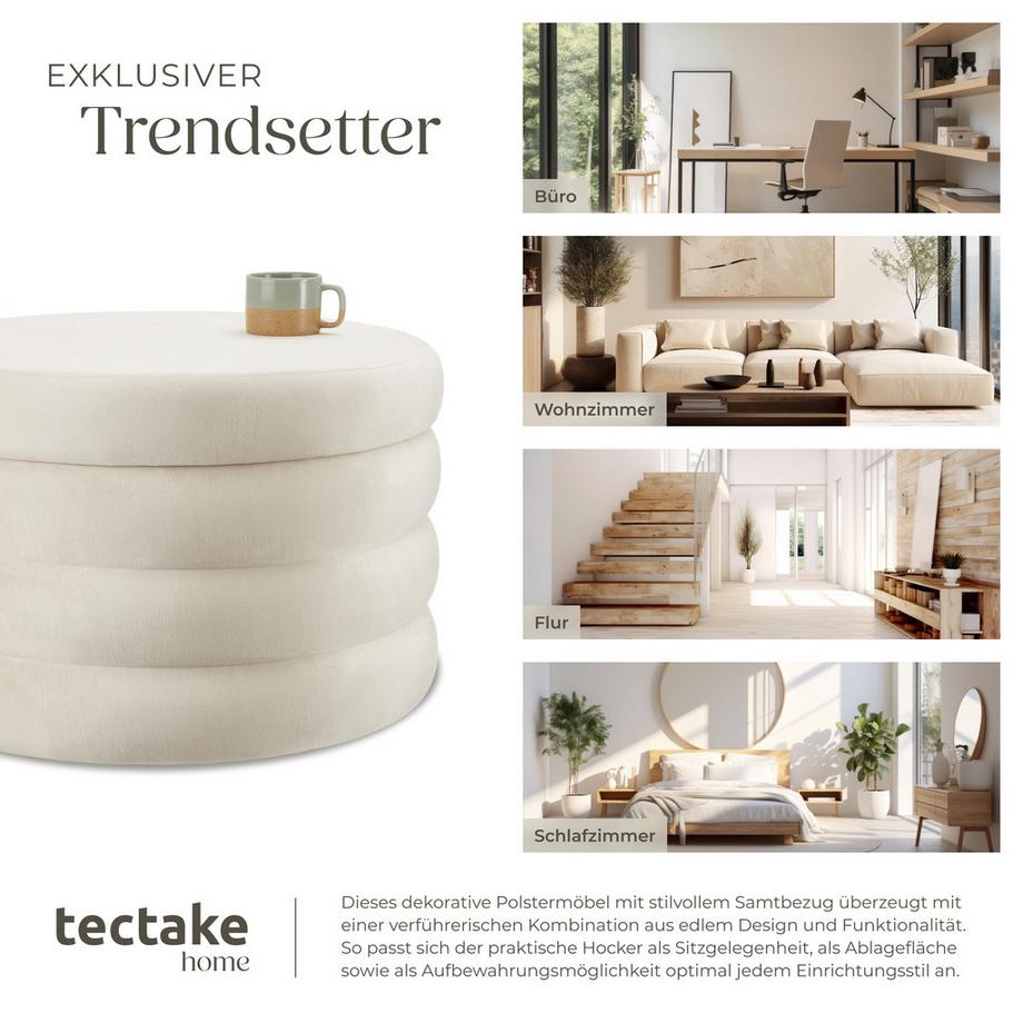 Tectake Sitzhocker mit Stauraum Altu XL rund Belastbarkeit 150 kg, bodenschonende Kunststoffkappen  