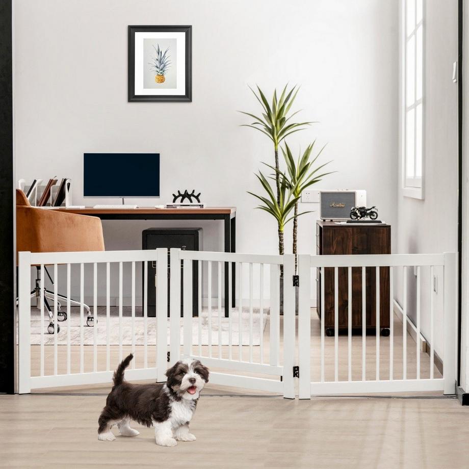 Northix  klappbar 3-teiliges Absperrgitter Hunde mit Tor aus Kiefernholz für Türen / Treppen 61cm hoch Weiß 
