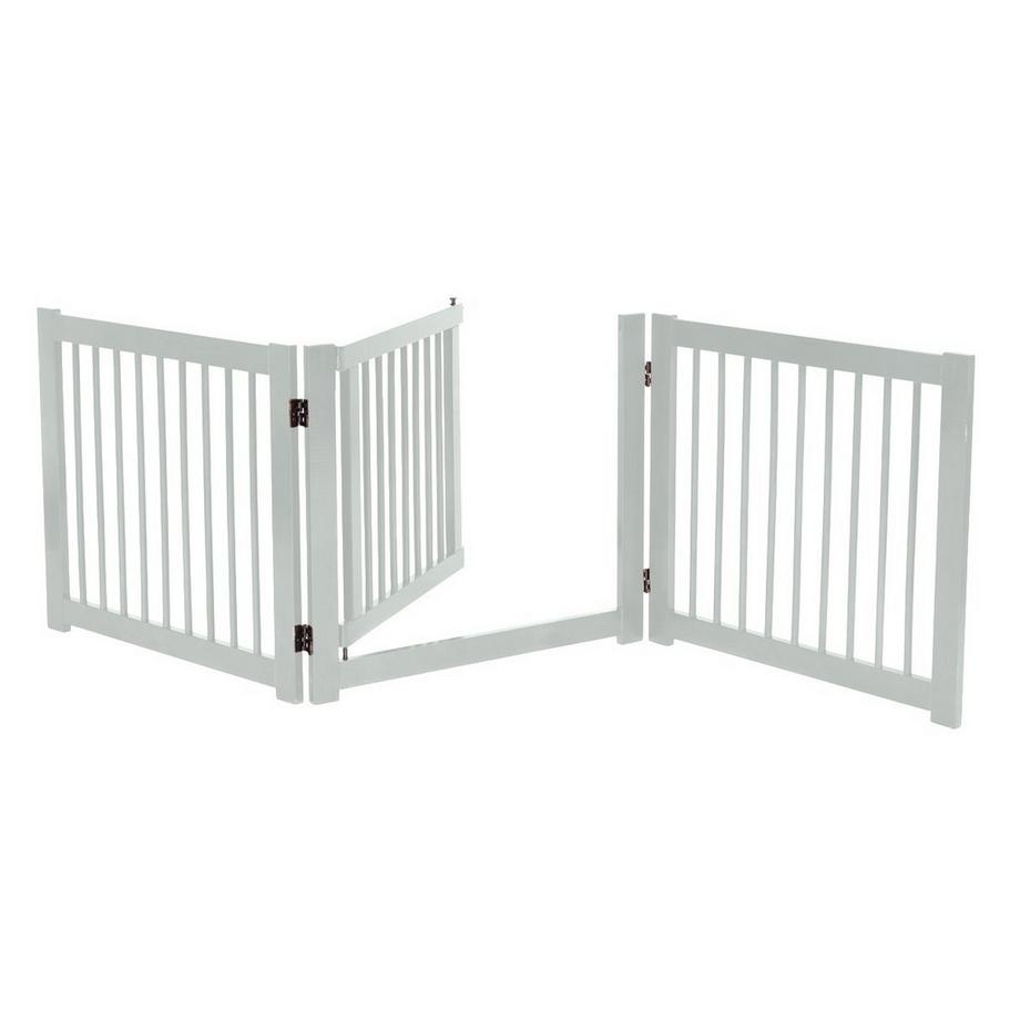 Northix  klappbar 3-teiliges Absperrgitter Hunde mit Tor aus Kiefernholz für Türen / Treppen 61cm hoch Weiß 