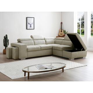 Vente-unique Divano letto in Tessuto Beige - Angolo a destra - MELICENA  