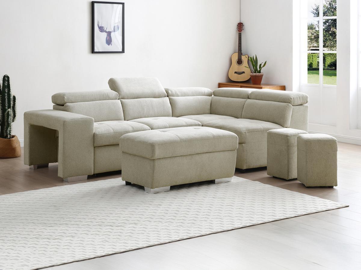 Vente-unique Divano letto in Tessuto Beige - Angolo a destra - MELICENA  