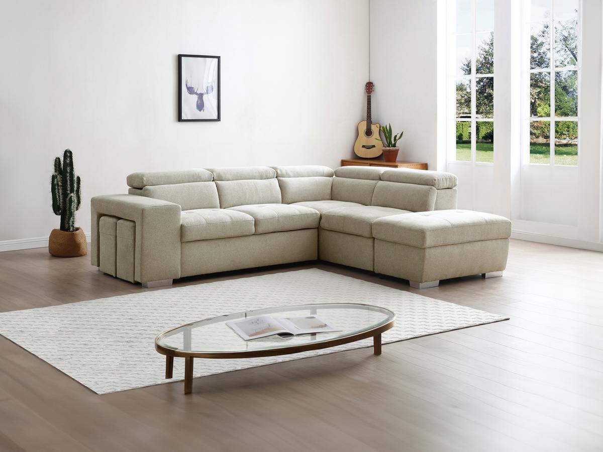 Vente-unique Divano letto in Tessuto Beige - Angolo a destra - MELICENA  