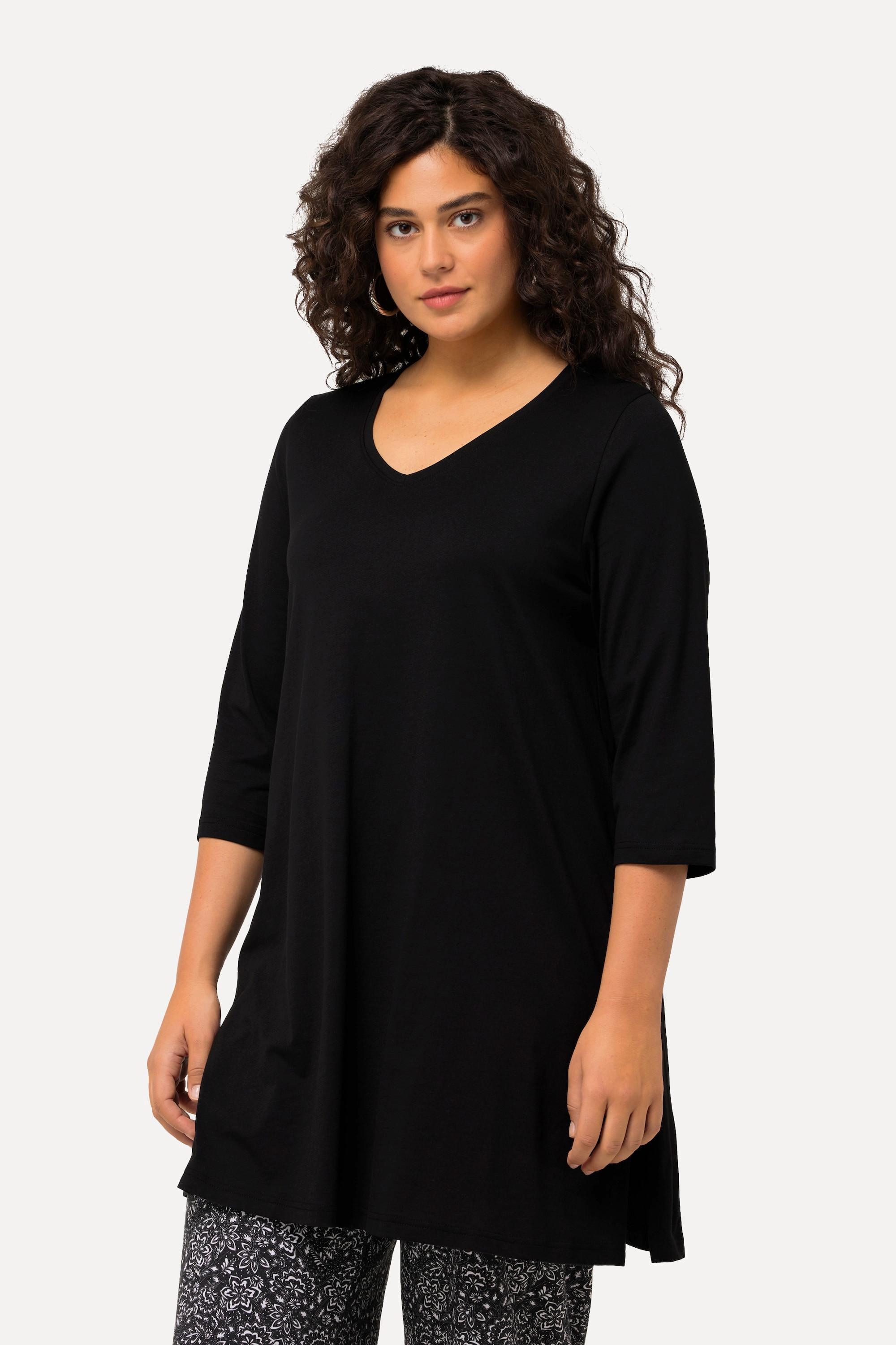 Ulla Popken  Longshirt, A-Linie, V-Ausschnitt, 3/4-Arm 