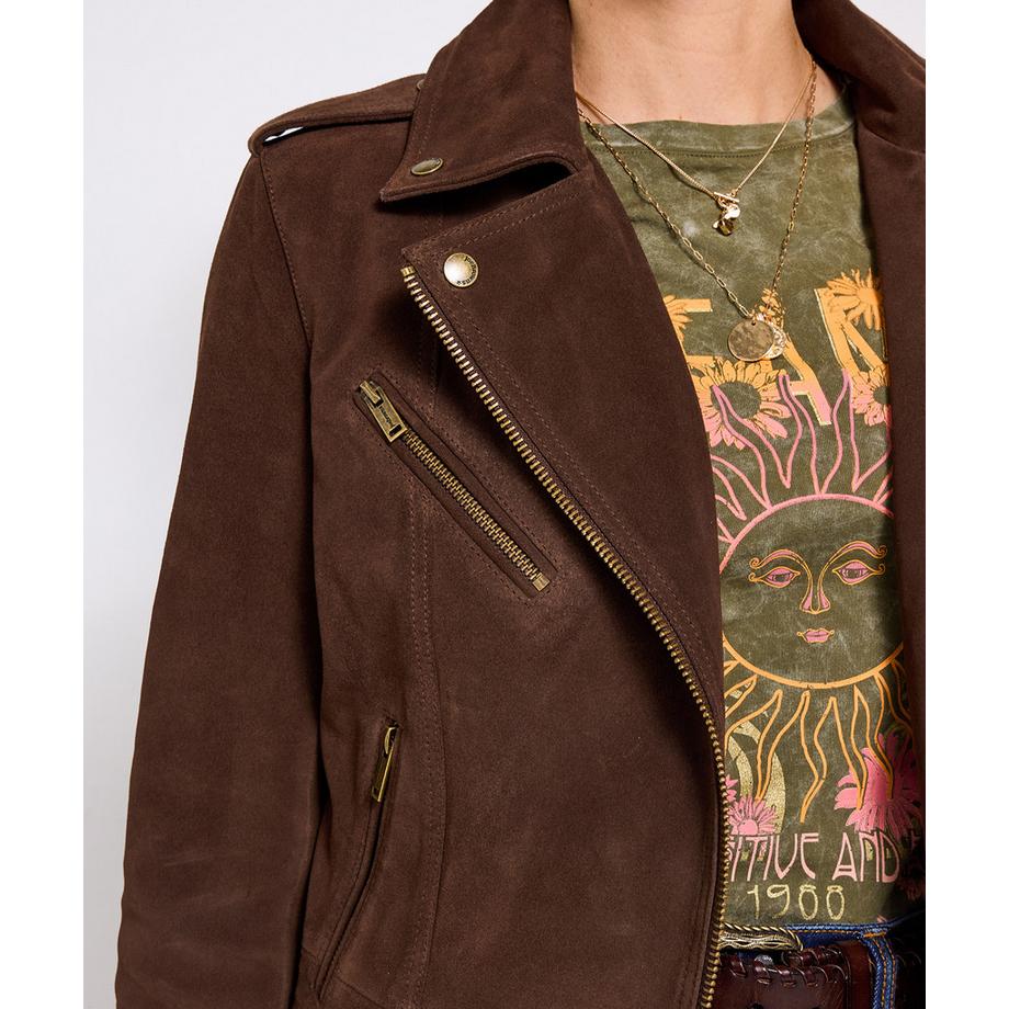 Joe Browns Giacca biker in morbida pelle scamosciata con collo a revers  