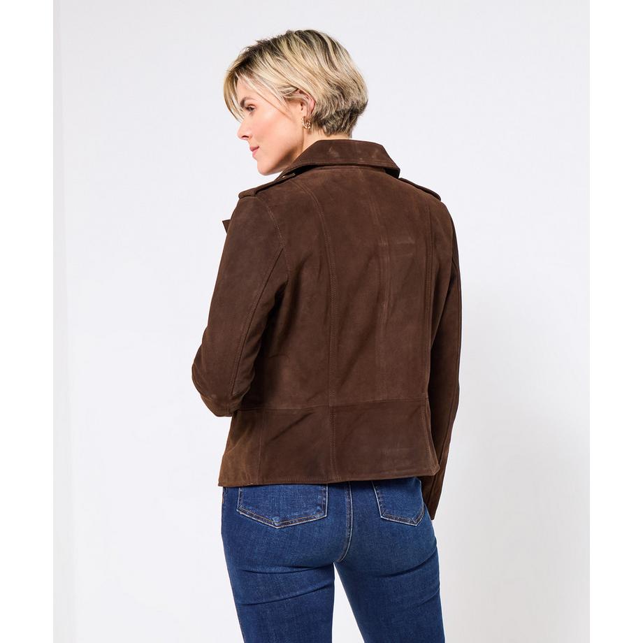 Joe Browns Giacca biker in morbida pelle scamosciata con collo a revers  