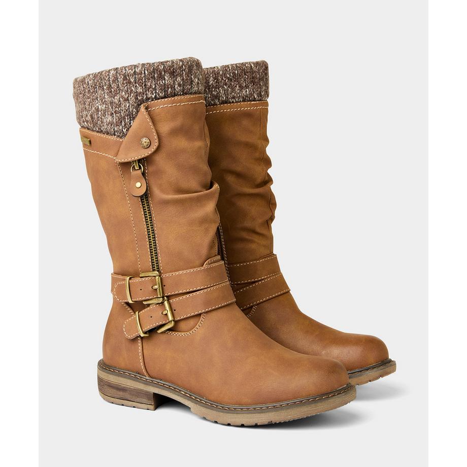 Joe Browns  Lange hellbraune Stiefel mit Riemen und Reißverschluss 
