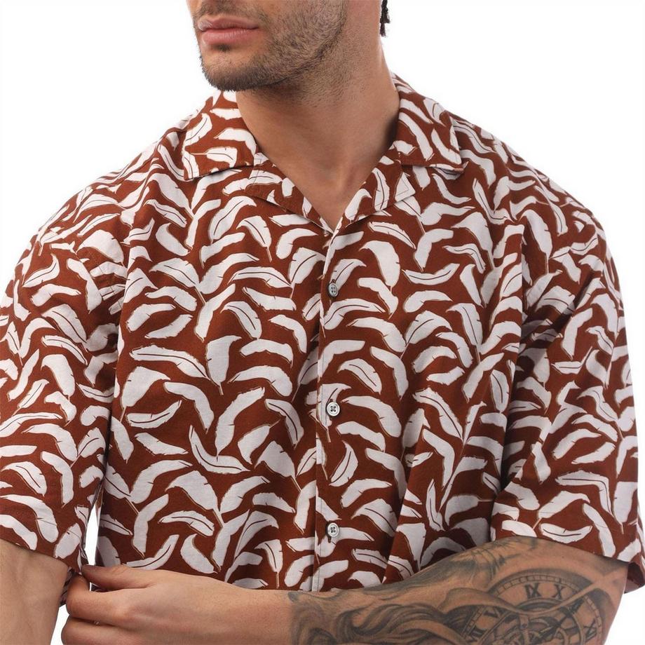 BOSS  Chemise Manches Courtes Motiftyle Imprimé Feuille 