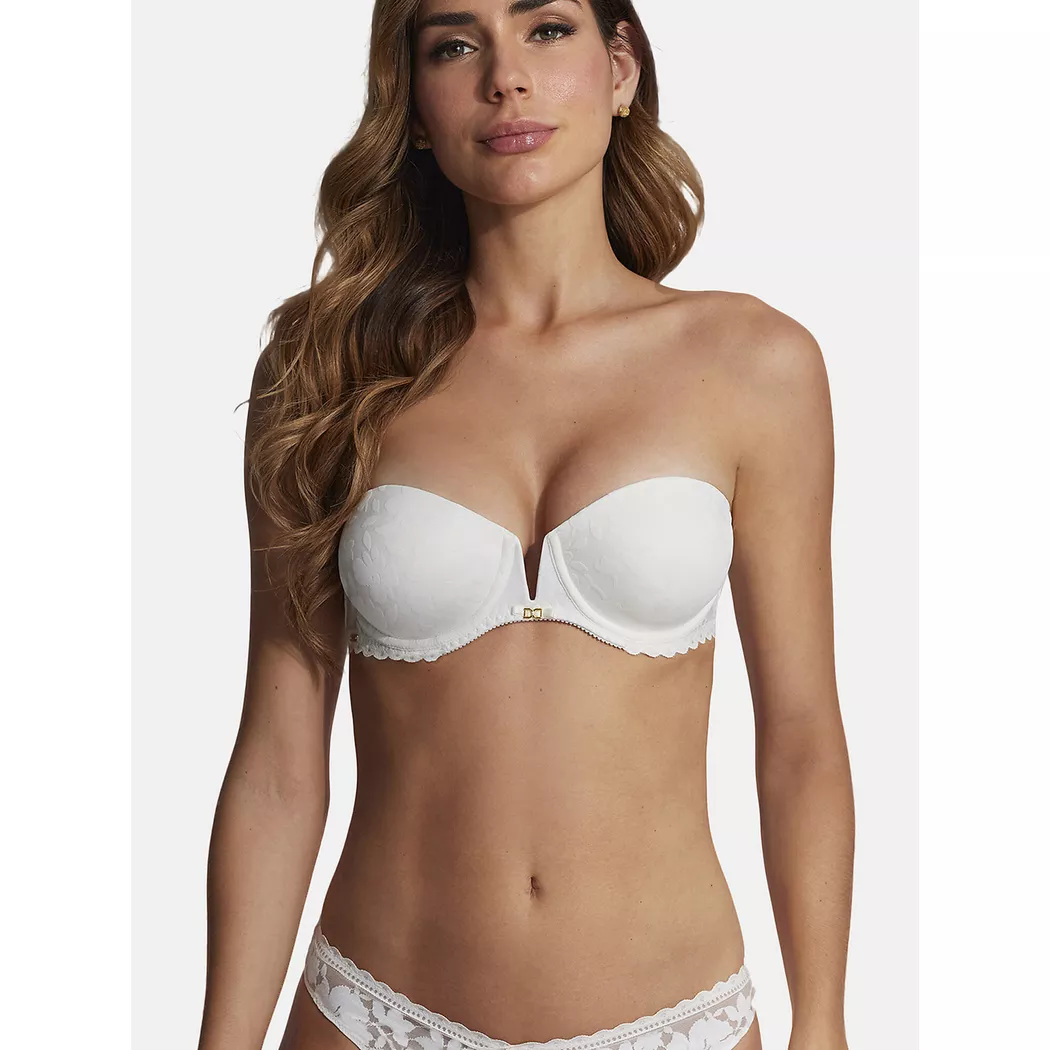 Selmark - Vorgeformter gepanzerter Bandeau-BH Gabrielle Hochzeit, für Damen, Beton-Optik / Weiss, Größe 80