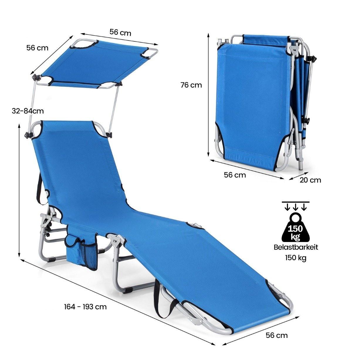 Northix Chaise longue de plage pliante pour extérieur bleu  