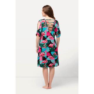 Ulla Popken  Jerseykleid, Flamingos, A-Linie, V-Ausschnitt, Halbarm 