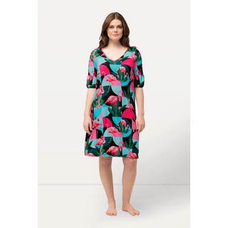 Ulla Popken  Jerseykleid, Flamingos, A-Linie, V-Ausschnitt, Halbarm 