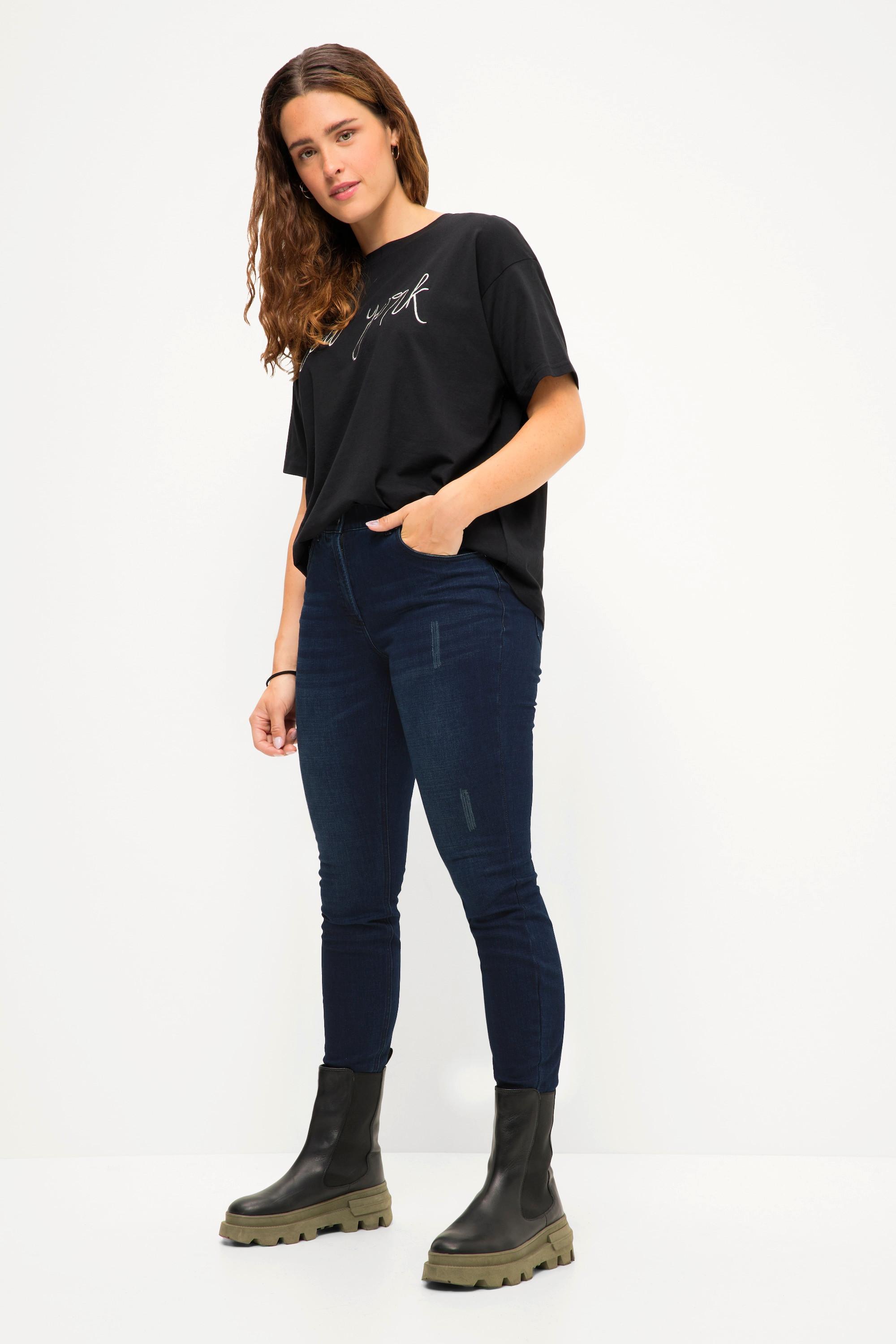 Studio Untold  Skinny jeans con orlo tagliato, cinque tasche, cintura elastica e zip 