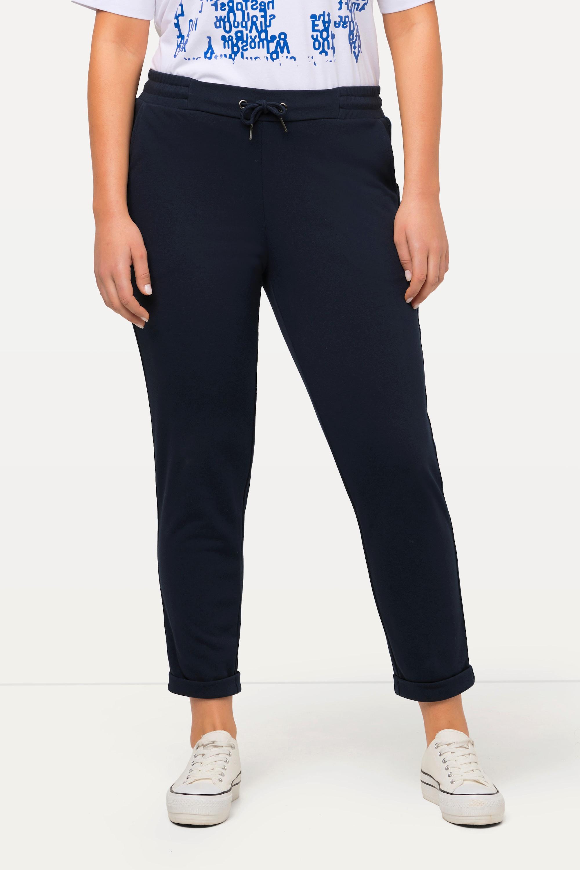 Ulla Popken  Pantalon de jogging en molleton, ceinture élastique et ruban pailleté 