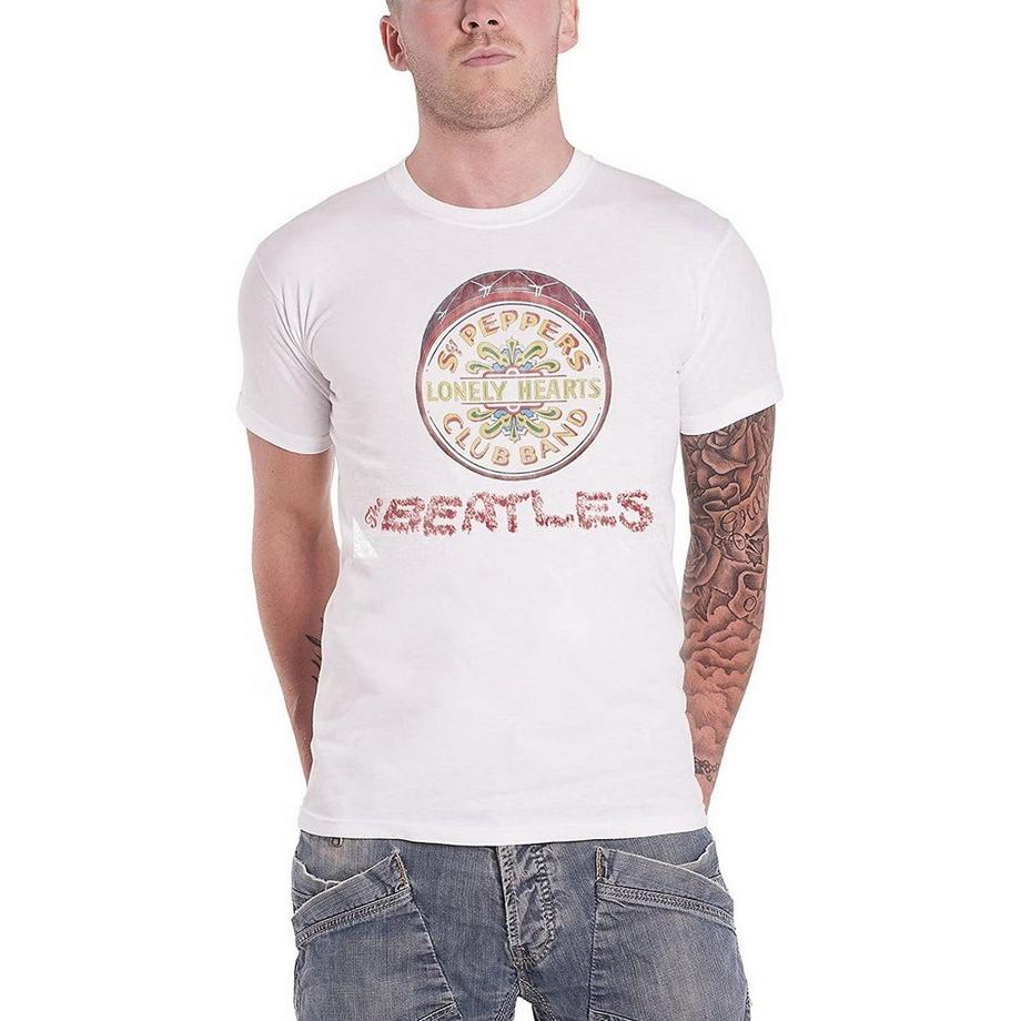 The Beatles Logo Trommel Blumen Kurzarm T-Shirt  