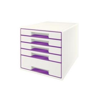 Leitz LEITZ Schubladenbox WOW Cube A4 52142062 weiss/violett, 5 Schubladen  