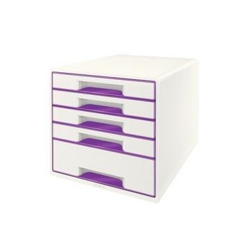 LEITZ Schubladenbox WOW Cube A4 52142062 weiss/violett, 5 Schubladen