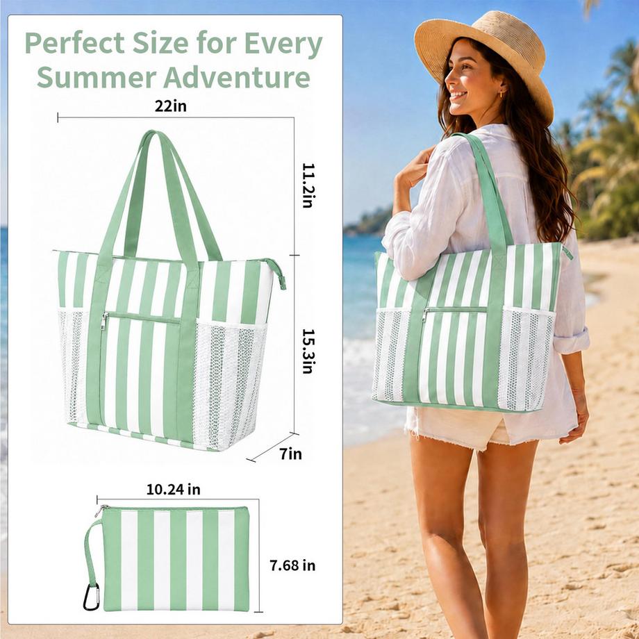Only-bags.store Große Strandtasche mit 5 Fächern und wasserdichtem Nassfach  