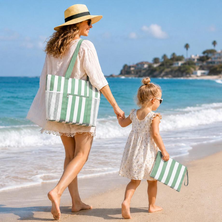Only-bags.store Große Strandtasche mit 5 Fächern und wasserdichtem Nassfach  