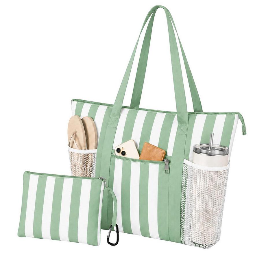 Große Strandtasche, Badetasche mit 5 Fächern & Nassfach, wasserdicht