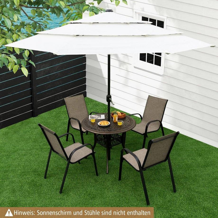 Northix Tavolo da pranzo rotondo da patio, tavolo da bistrot in alluminio pressofuso con foro per ombrellone Ø90 x 74 cm marrone  