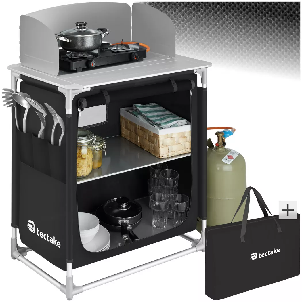 tectake Premium Camping Kitchen With Aluminum Frame & 2 Compartments Premium in Black