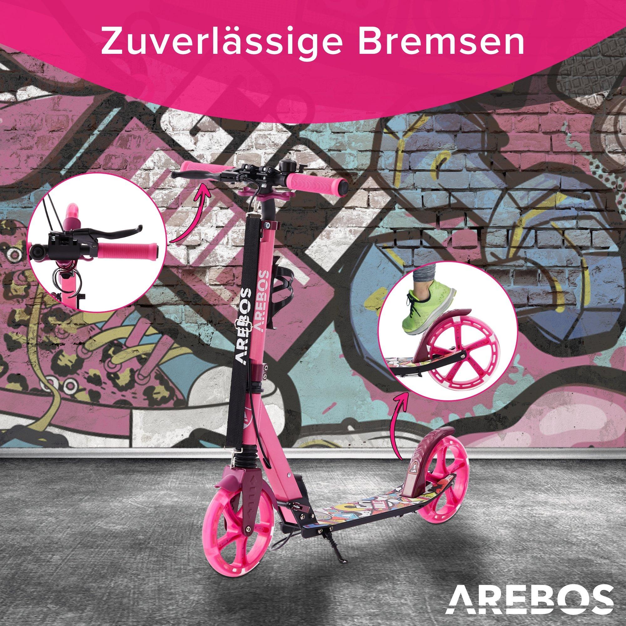 Arebos  Tretroller Scooter Kickroller Cityroller | bis 100kg |mit LED-Reifen 