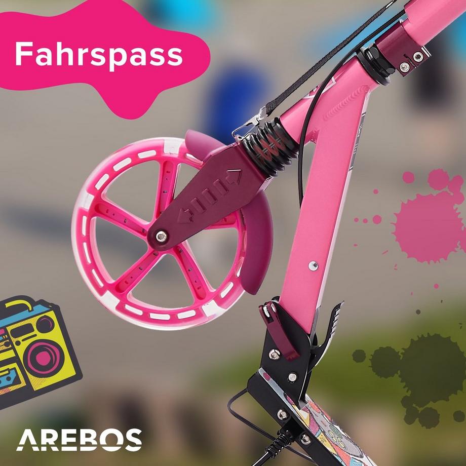 Arebos  Tretroller Scooter Kickroller Cityroller | bis 100kg |mit LED-Reifen 