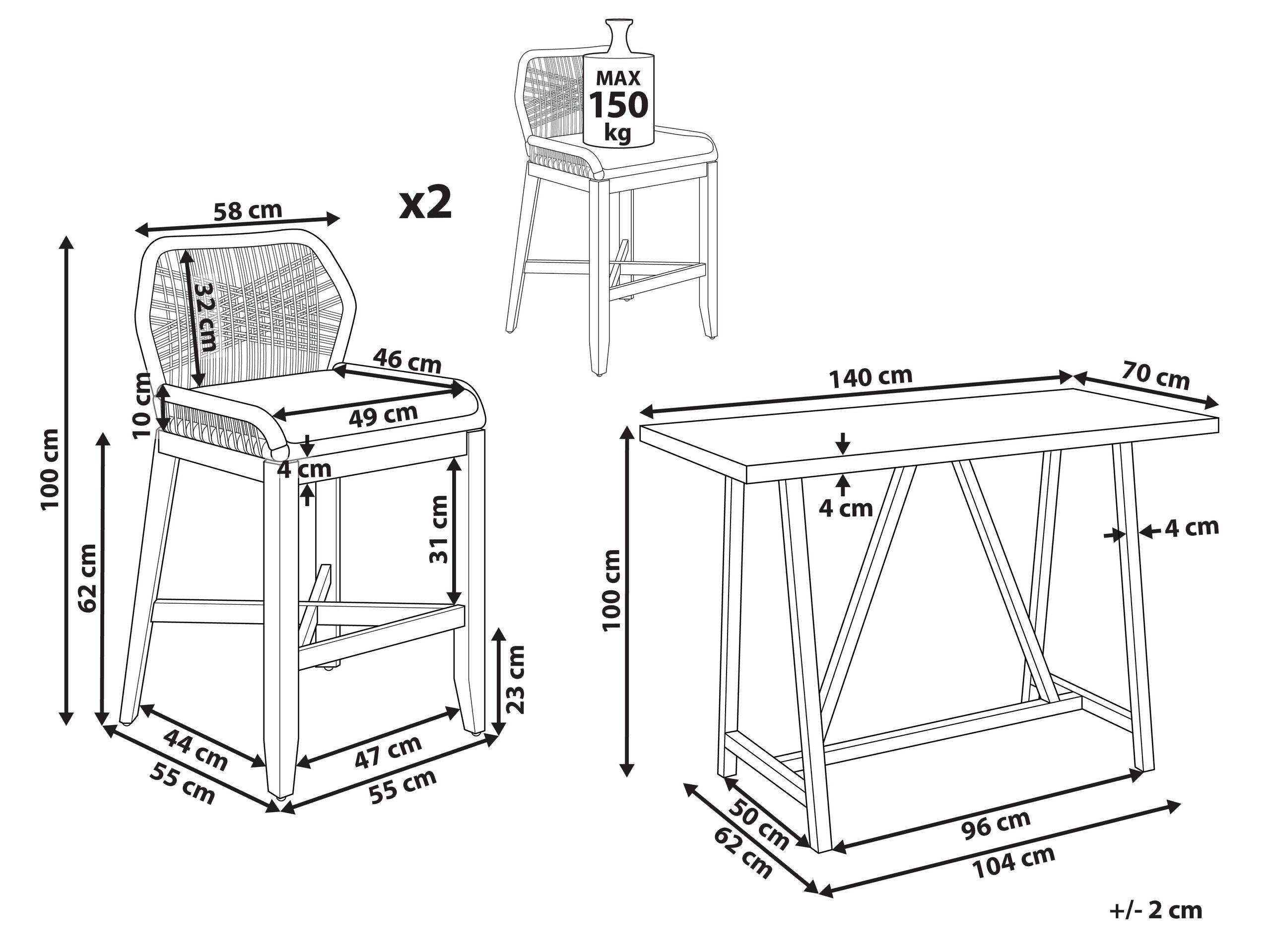 Beliani Set bistrot en Legno d'acacia Industriale TALAMONE  