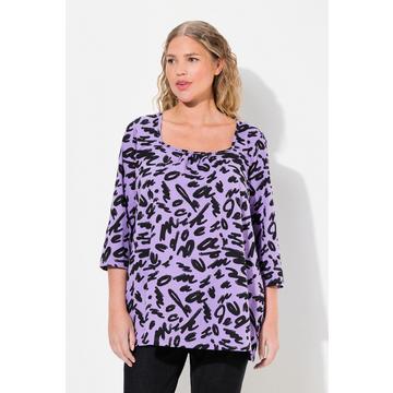 T-shirt avec plis fantaisie, décolleté carré et manches 3/4, coupe évasée