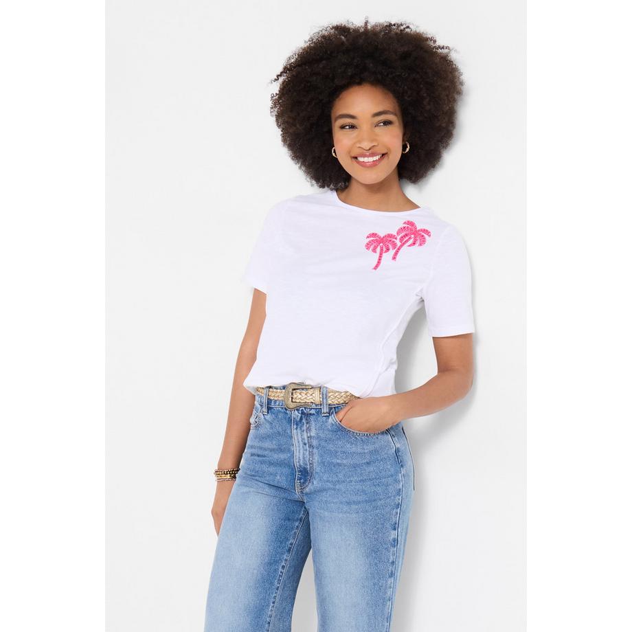 Jersey-T-Shirt mit Palmenstickerei