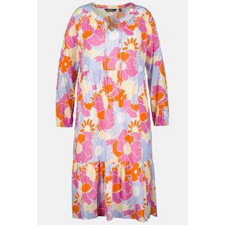 Ulla Popken  Robe midi, fleurs vintage, encolure tunisienne, manches longues 