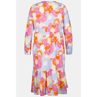 Ulla Popken  Abito midi con fiori vintage, scollo a tunica e maniche lunghe 