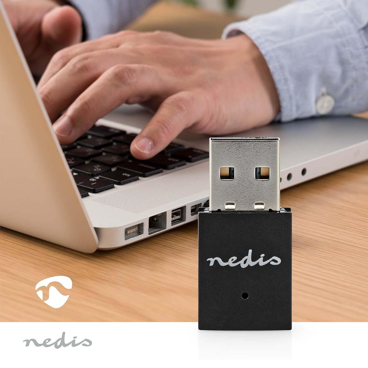 Nedis  Nätverks dongle | Wi-Fi | N300 | 2.4 GHz | USB2.0 | Wi-Fi hastighet total: 300 Mbps | Windows 10 / Windows 11 / Windows 8 