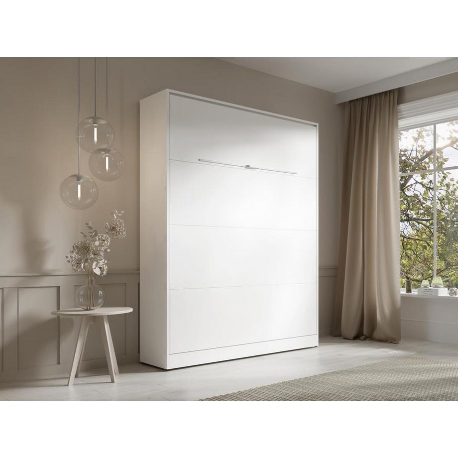 Vente-unique Lit escamotable 160 x 200 cm - Ouverture verticale manuelle - Avec LEDs - Blanc - RAPILI  