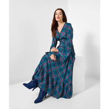 Kariertes Maxikleid im Herbststil