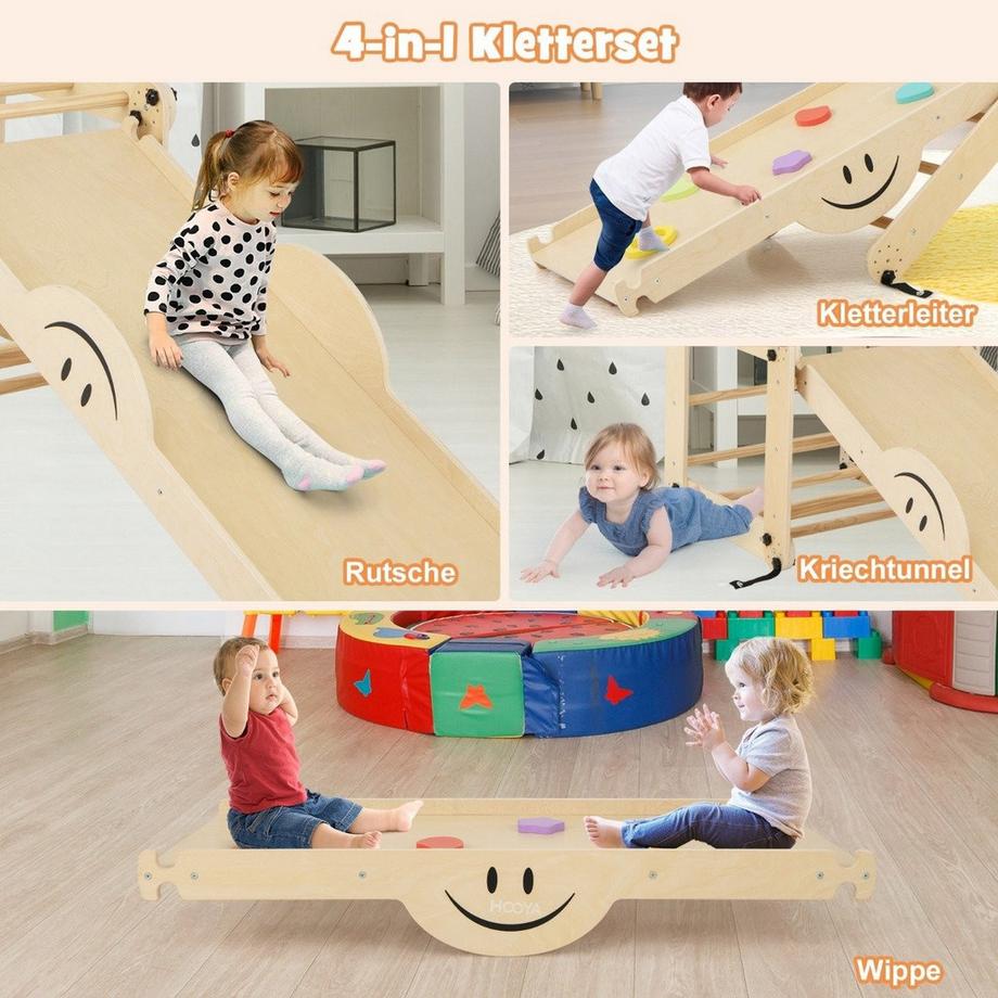 Northix  Jouets d'escalade pliables en bois avec rampe réglable et réversible, ensemble d'escalade Montessori naturel 