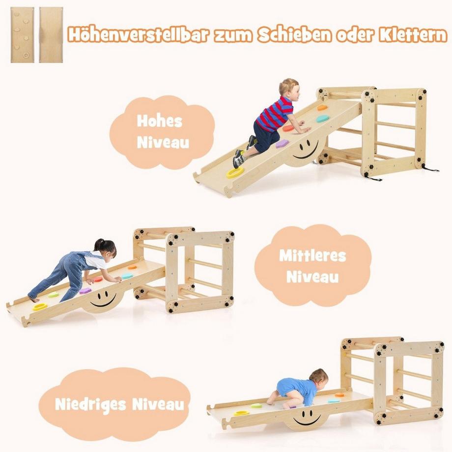 Northix  Jouets d'escalade pliables en bois avec rampe réglable et réversible, ensemble d'escalade Montessori naturel 