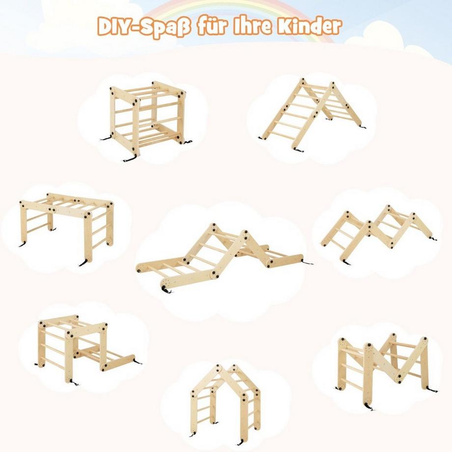 Northix  Jouets d'escalade pliables en bois avec rampe réglable et réversible, ensemble d'escalade Montessori naturel 