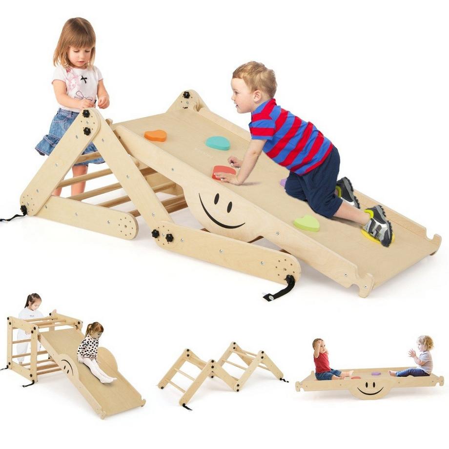Northix  Jouets d'escalade pliables en bois avec rampe réglable et réversible, ensemble d'escalade Montessori naturel 