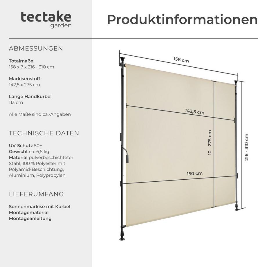 Tectake Tenda da sole a morsetto Taija Varie misure  
