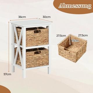 Northix Table de chevet à 3 niveaux avec 2 paniers en jonc de mer et table d'appoint étroite X-Design 36 x 30 x 57 cm blanc  
