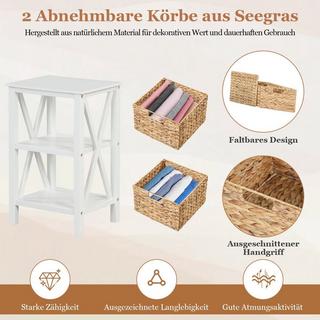 Northix Table de chevet à 3 niveaux avec 2 paniers en jonc de mer et table d'appoint étroite X-Design 36 x 30 x 57 cm blanc  