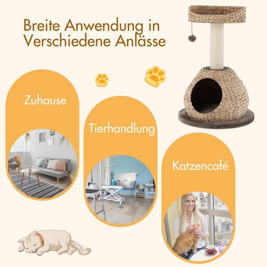 Northix  Petit arbre à chat avec grotte & sisal naturel & panier fait main φ 48 x 70,5 cm 