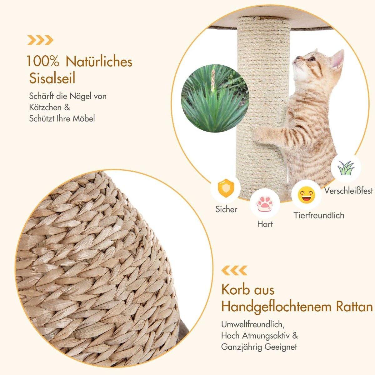 Northix  Klein Katzenbaum mit Höhle & Natürlichem Sisal & Handgefertigter Korb φ 48 x 70,5 cm 