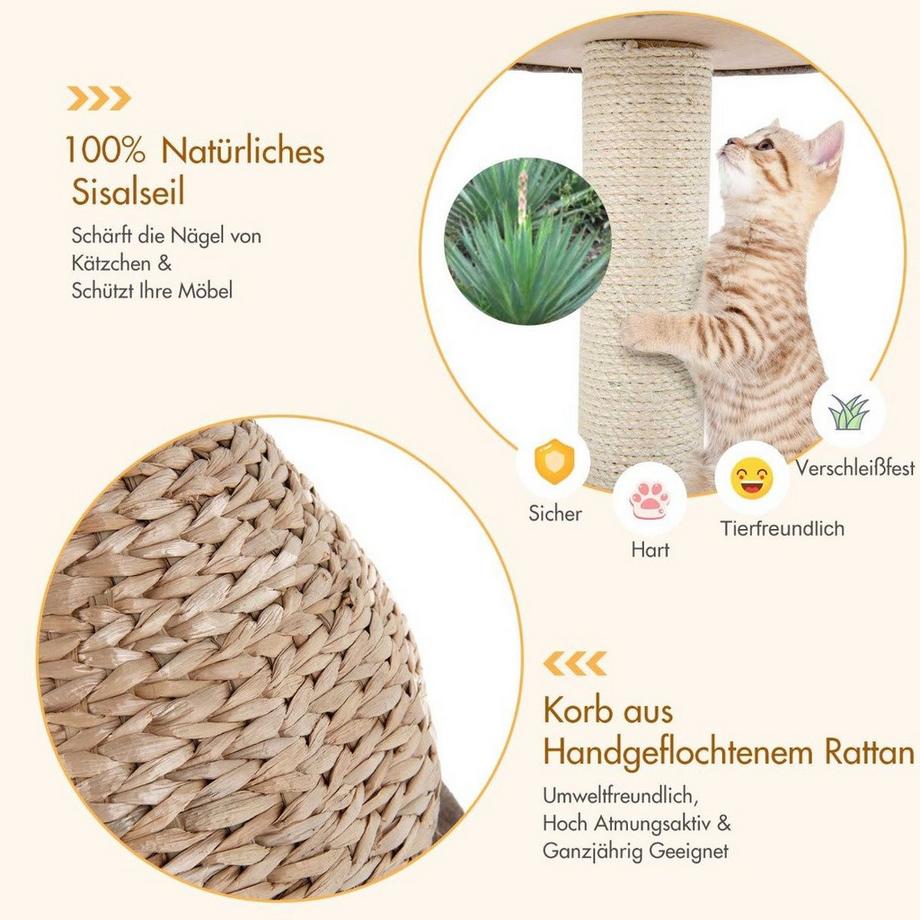 Northix  Petit arbre à chat avec grotte & sisal naturel & panier fait main φ 48 x 70,5 cm 