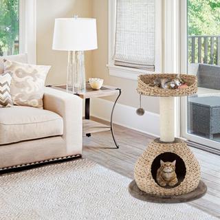 Northix  Klein Katzenbaum mit Höhle & Natürlichem Sisal & Handgefertigter Korb φ 48 x 70,5 cm 