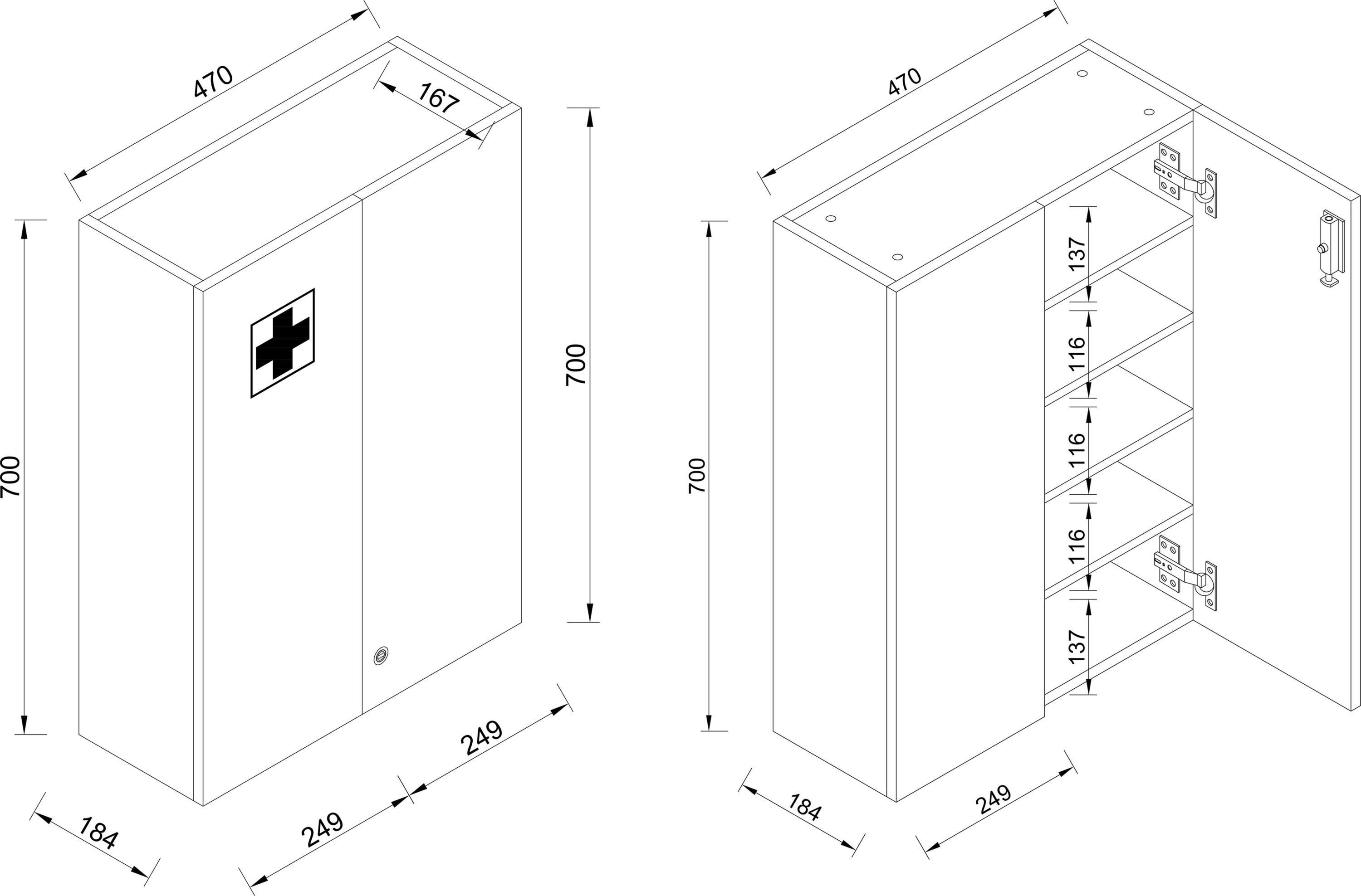 VCM Medizinschrank Arzneischrank Apothekerschrank Wand Schrank abschließbar Medasa XL  